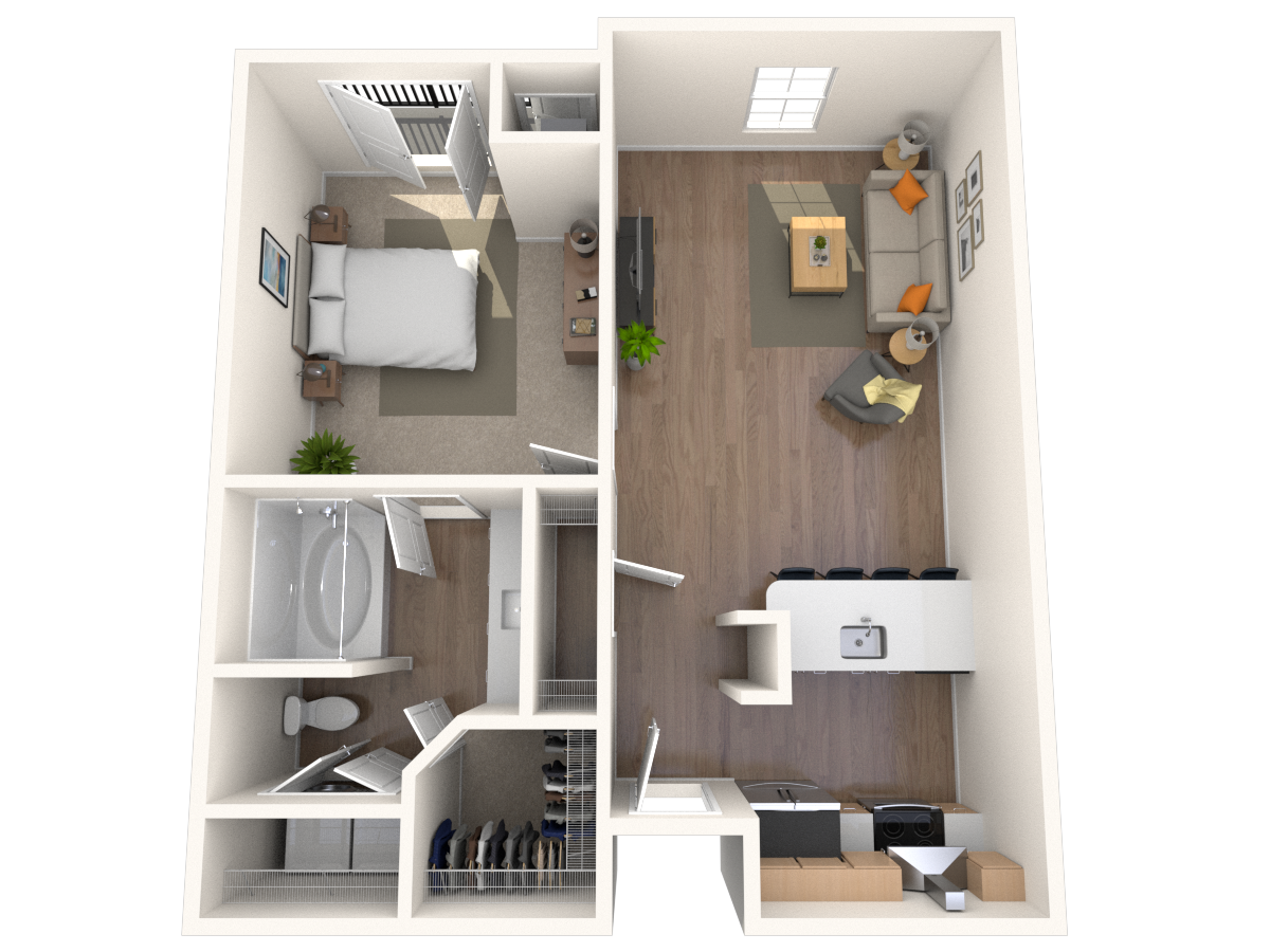 Traditional 1x1 615-659 SF floor plan