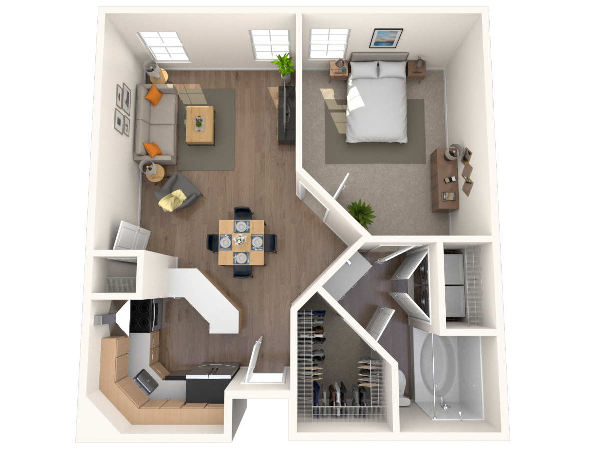 Traditional 1x1 647-952 SF floor plan