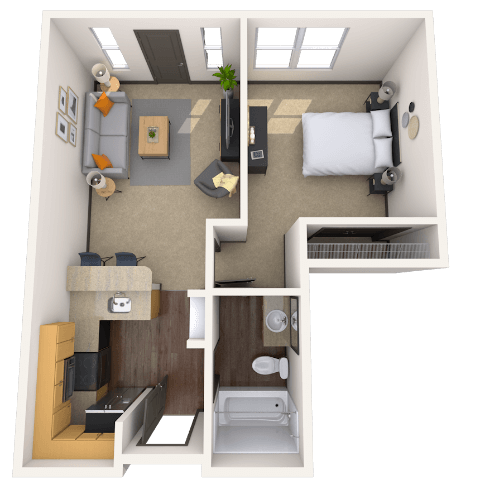 Traditional 1x1 548-932 SF floor plan