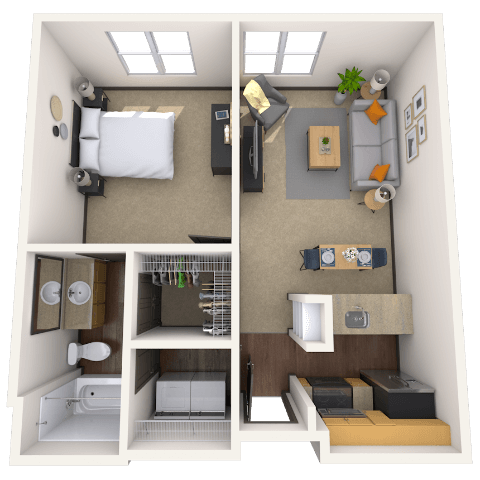 Traditional 1x1 530-761 SF floor plan