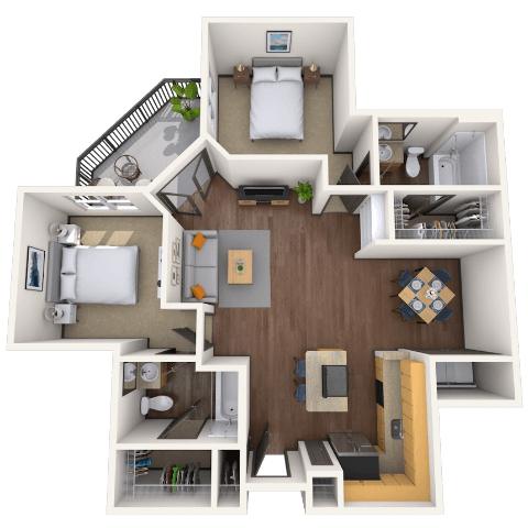 Traditional 2x2 874-1049 SF floor plan