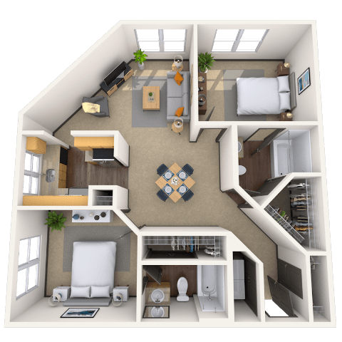 Traditional 2x2 949-992 SF floor plan