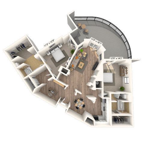 Traditional 2x2 1413-1456 SF floor plan