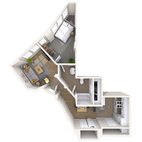 Traditional 1x1 709-720 SF floor plan