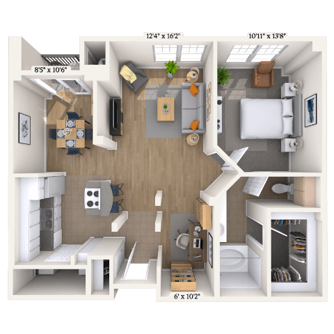 Traditional 1x1 850 SF floor plan