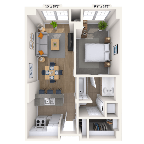 Traditional 1x1 498-564 SF floor plan