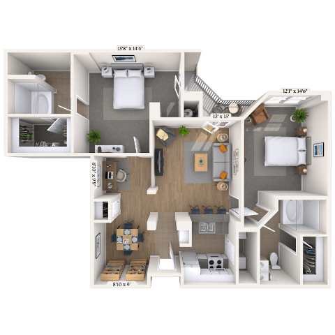 Traditional 2x2 1031-1195 SF floor plan