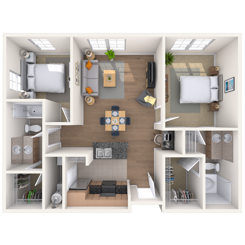 Traditional 2x2 1024-1204 SF floor plan