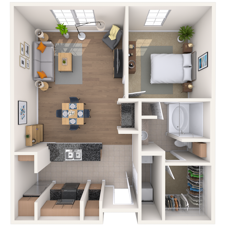 Traditional 1x1 843-950 SF floor plan