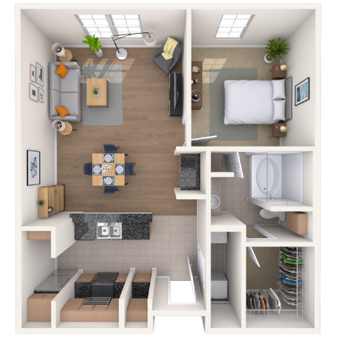Traditional 1x1 654-819 SF floor plan