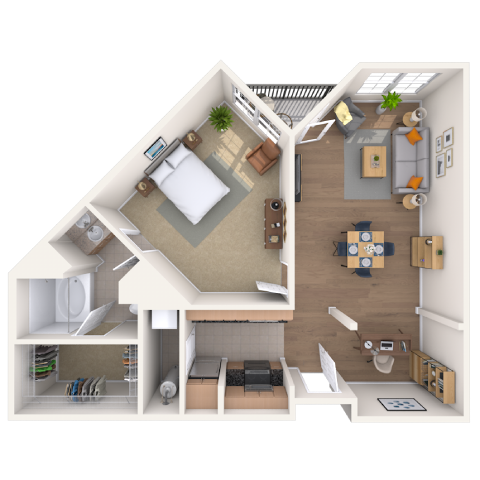 Traditional 1x1 877-957 SF floor plan