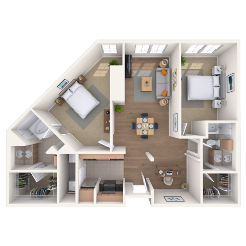Traditional 2x2 1084 SF floor plan