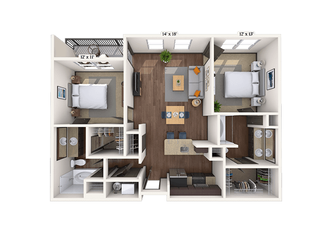 Traditional 2x2 1028-1148 SF floor plan