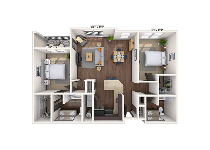 Traditional 2x2 1181-1194 SF floor plan