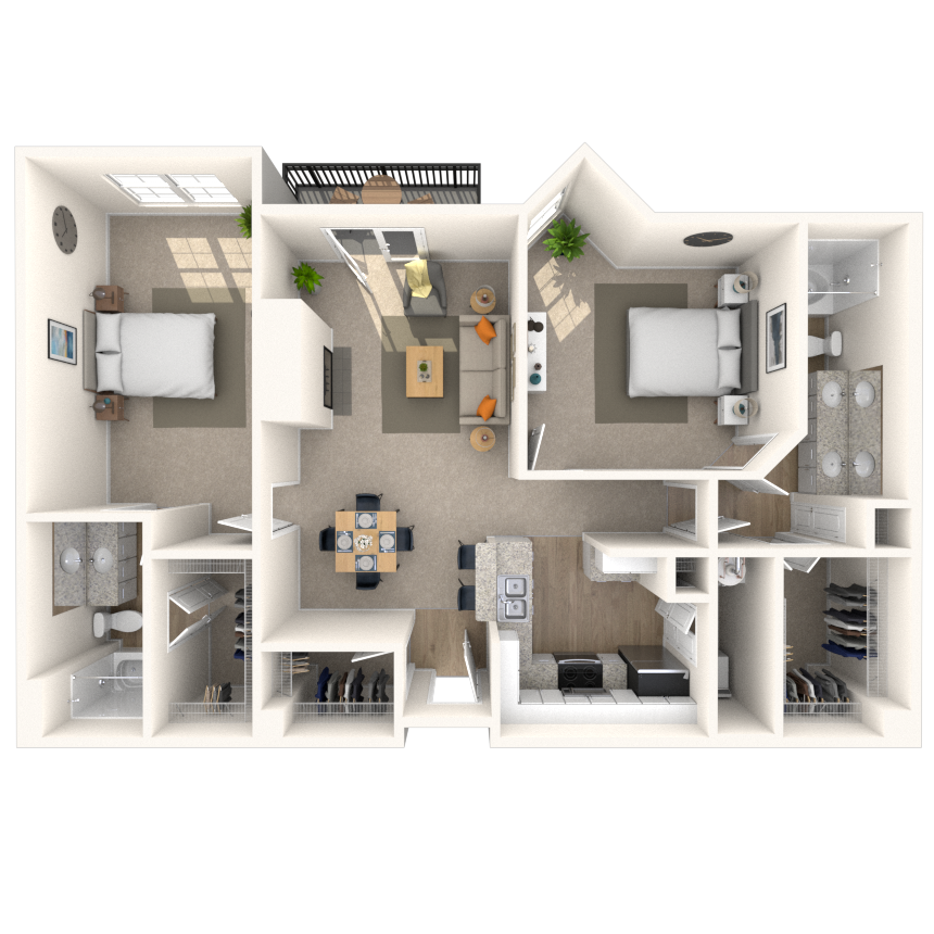 Traditional 2x2 1148-1267 SF floor plan