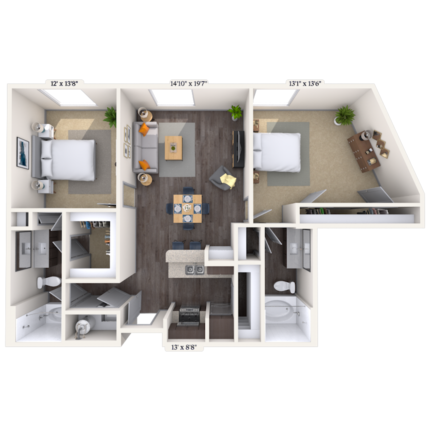 Traditional 2x2 1182-1316 SF floor plan