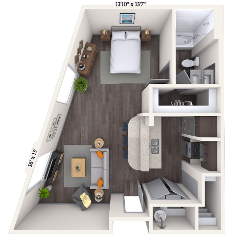 Studio 0x1 688 SF floor plan