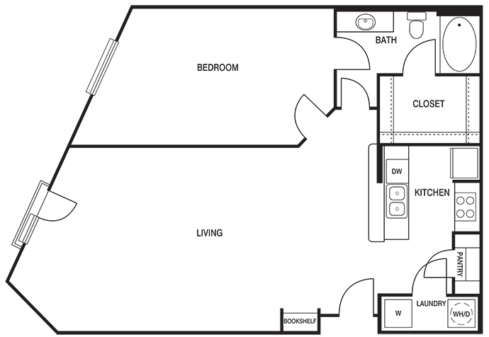 Traditional 1x1 856-1100 SF floor plan