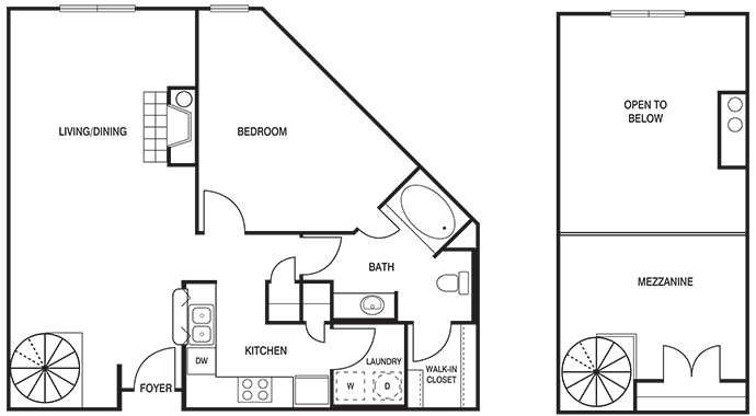 Traditional 1x1 666-1002 SF floor plan