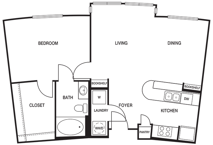 Traditional 1x1 778 SF floor plan