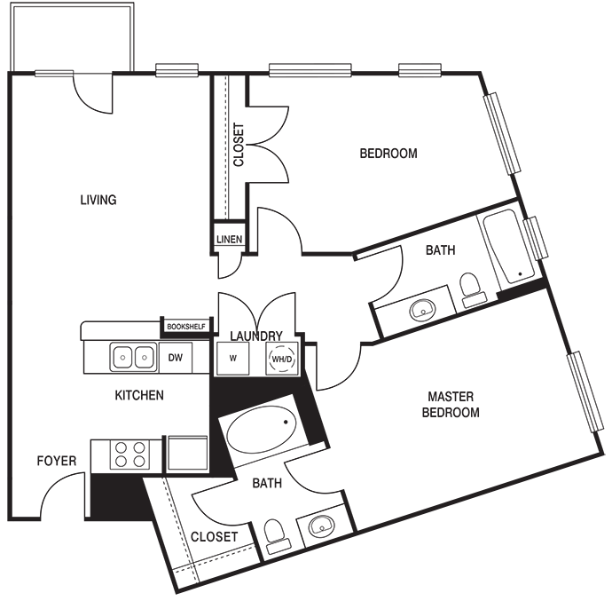 Traditional 2x2 1063-1070 SF floor plan
