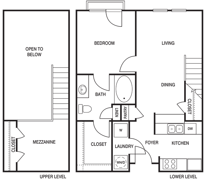 Traditional 1x1 674-941 SF floor plan
