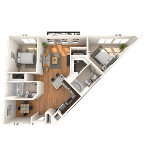 Traditional 2x2 1108-1123 SF floor plan