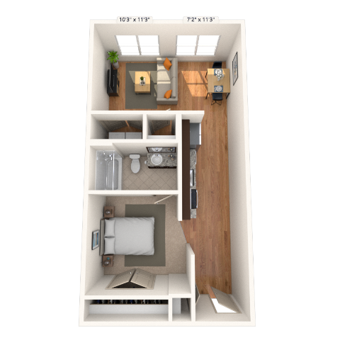 Studio 1x1 621 SF floor plan