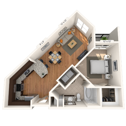 Traditional 1x1 731-851 SF floor plan