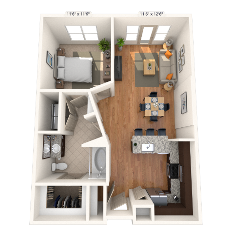 Traditional 1x1 747-846 SF floor plan