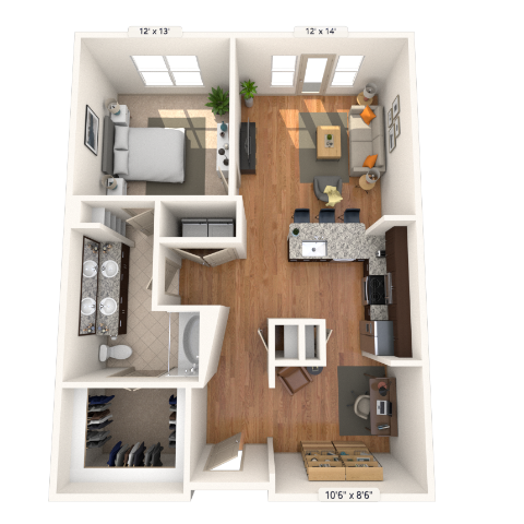 Traditional 1x1 956-1109 SF floor plan