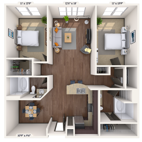 Traditional 2x2 1267-1321 SF floor plan