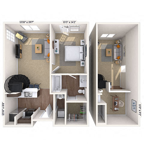 Traditional 1x1 795-945 SF floor plan