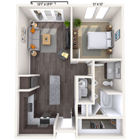 Traditional 1x1 698-783 SF floor plan