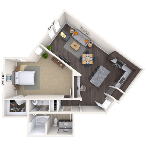 Traditional 1x1 792-947 SF floor plan