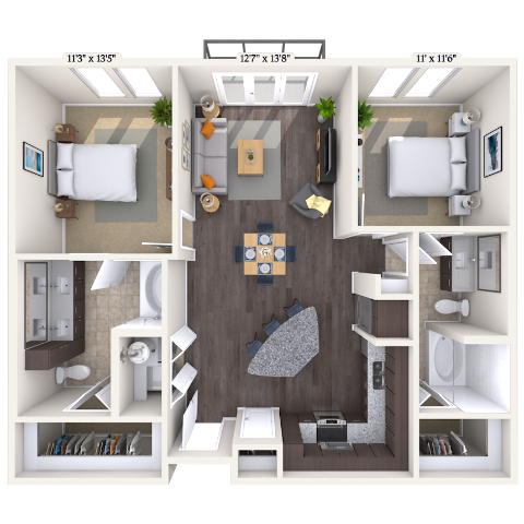 Traditional 2x2 1054-1184 SF floor plan