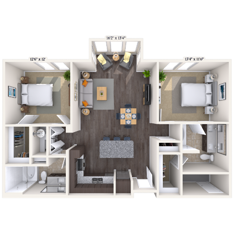 Traditional 2x2 1110-1152 SF floor plan