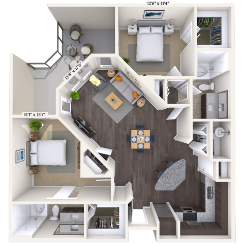 Traditional 2x2 1123-1132 SF floor plan