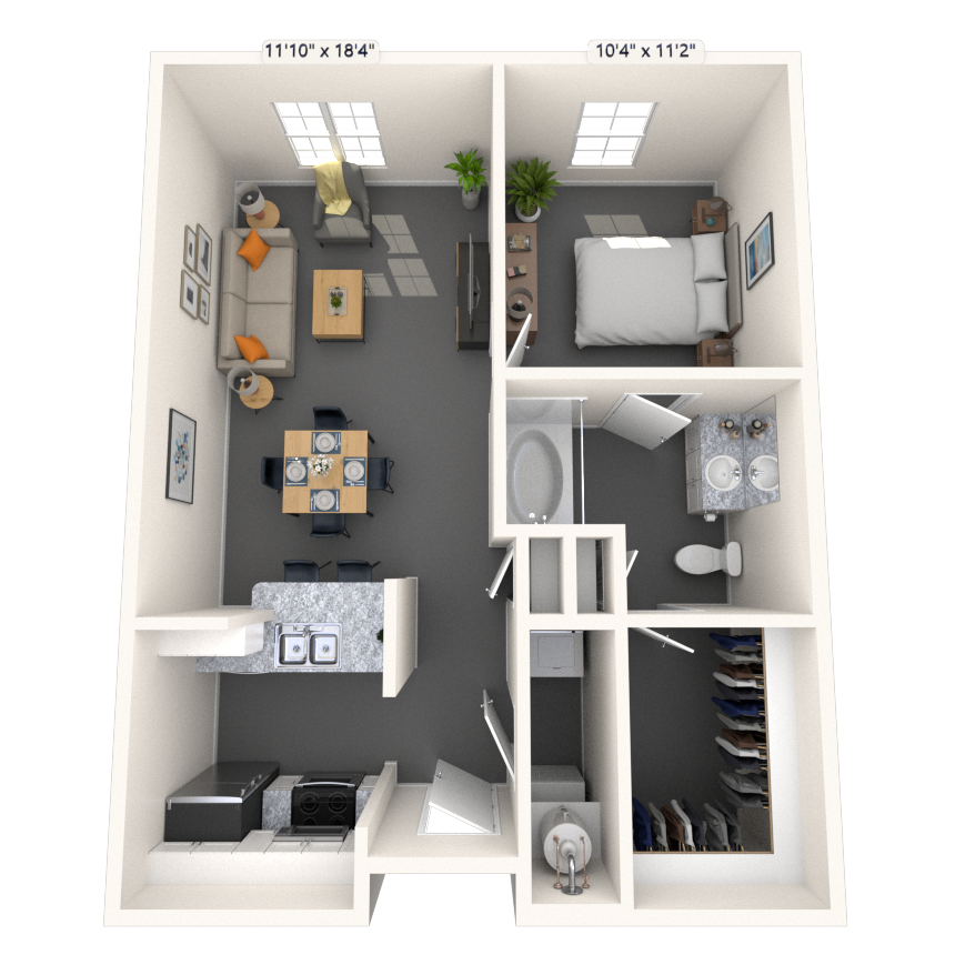 Traditional 1x1 660-880 SF floor plan