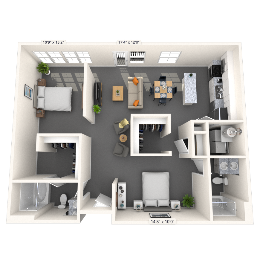 Loft 2x2 1087-1330 SF floor plan