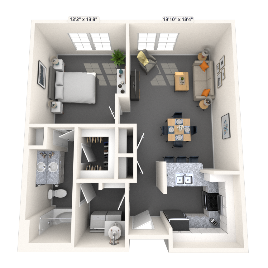 Traditional 1x1 754-920 SF floor plan