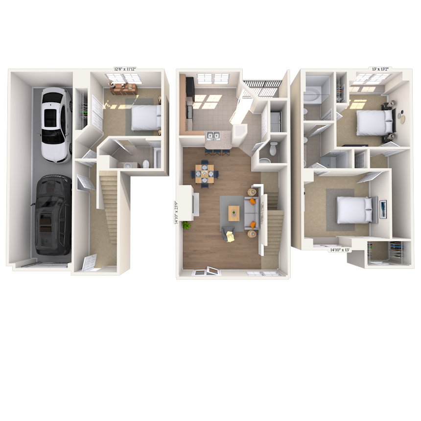 Townhome 3x3.5 1545 SF floor plan