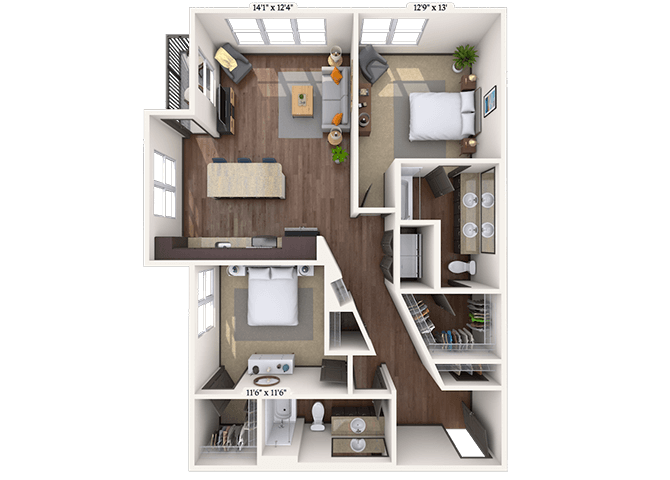 Traditional 2x2 1176-1190 SF floor plan