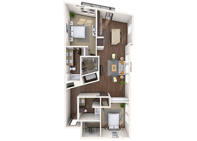 Traditional 2x2 1239-1252 SF floor plan
