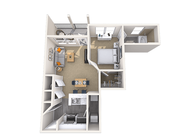 Traditional 1x1 610-692 SF floor plan
