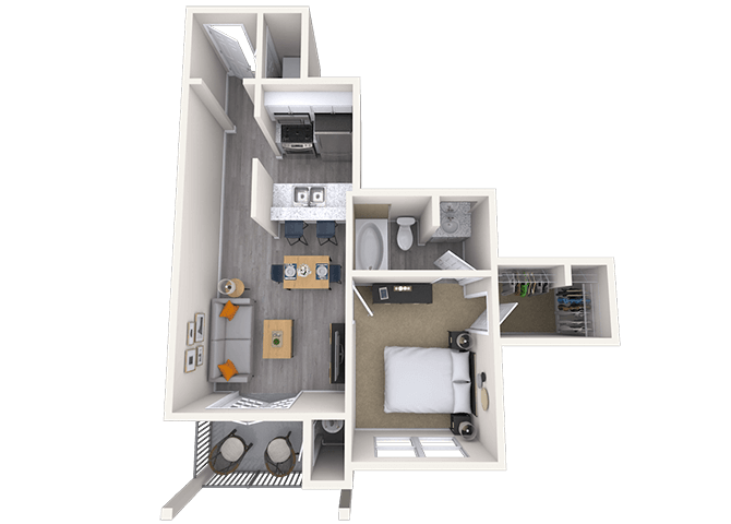 Traditional 1x1 596 SF floor plan