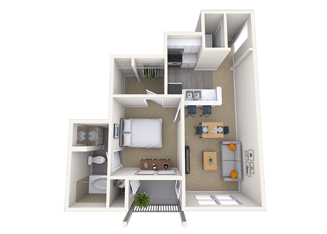 Traditional 1x1 620 SF floor plan