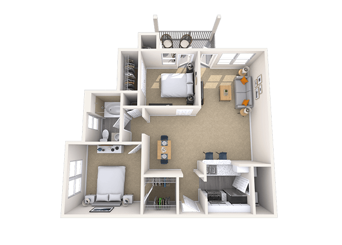 Traditional 2x1 913-993 SF floor plan