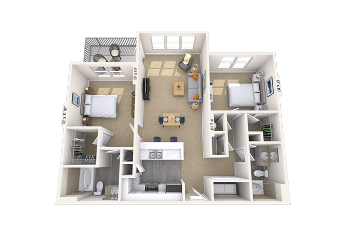 Traditional 2x2 1089-1092 SF floor plan