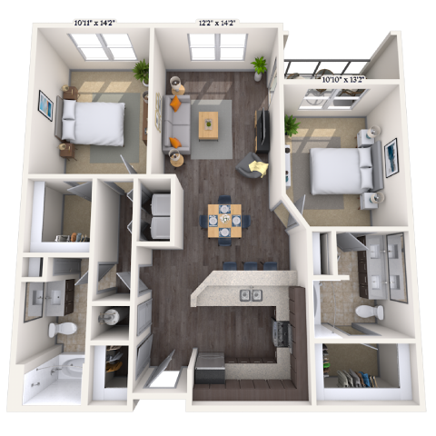 Traditional 2x2 1089-1166 SF floor plan